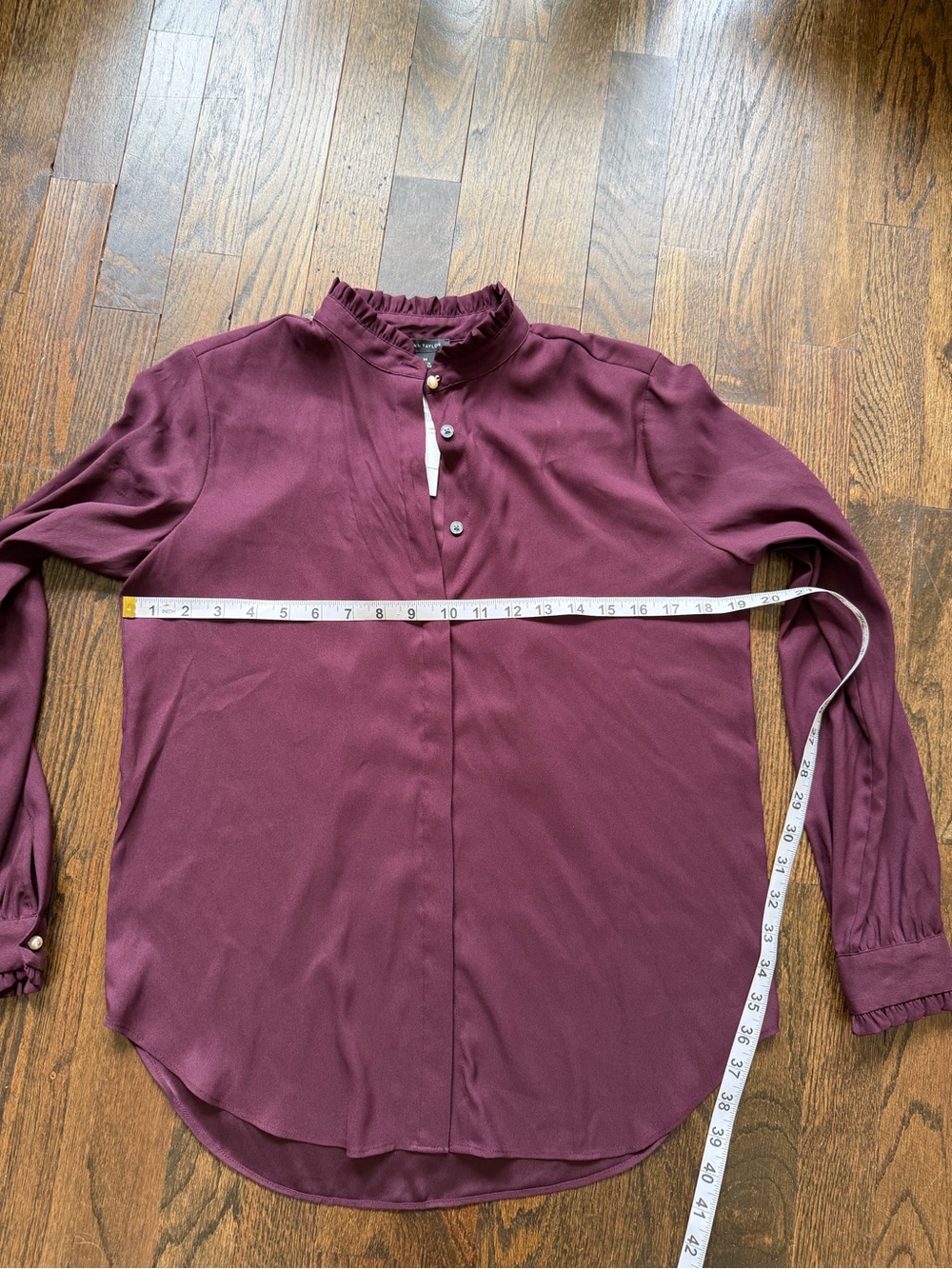 NWT Ann Taylor Burgundy Ruffle Collar Button-Front Blouse - Picture 5 of 5